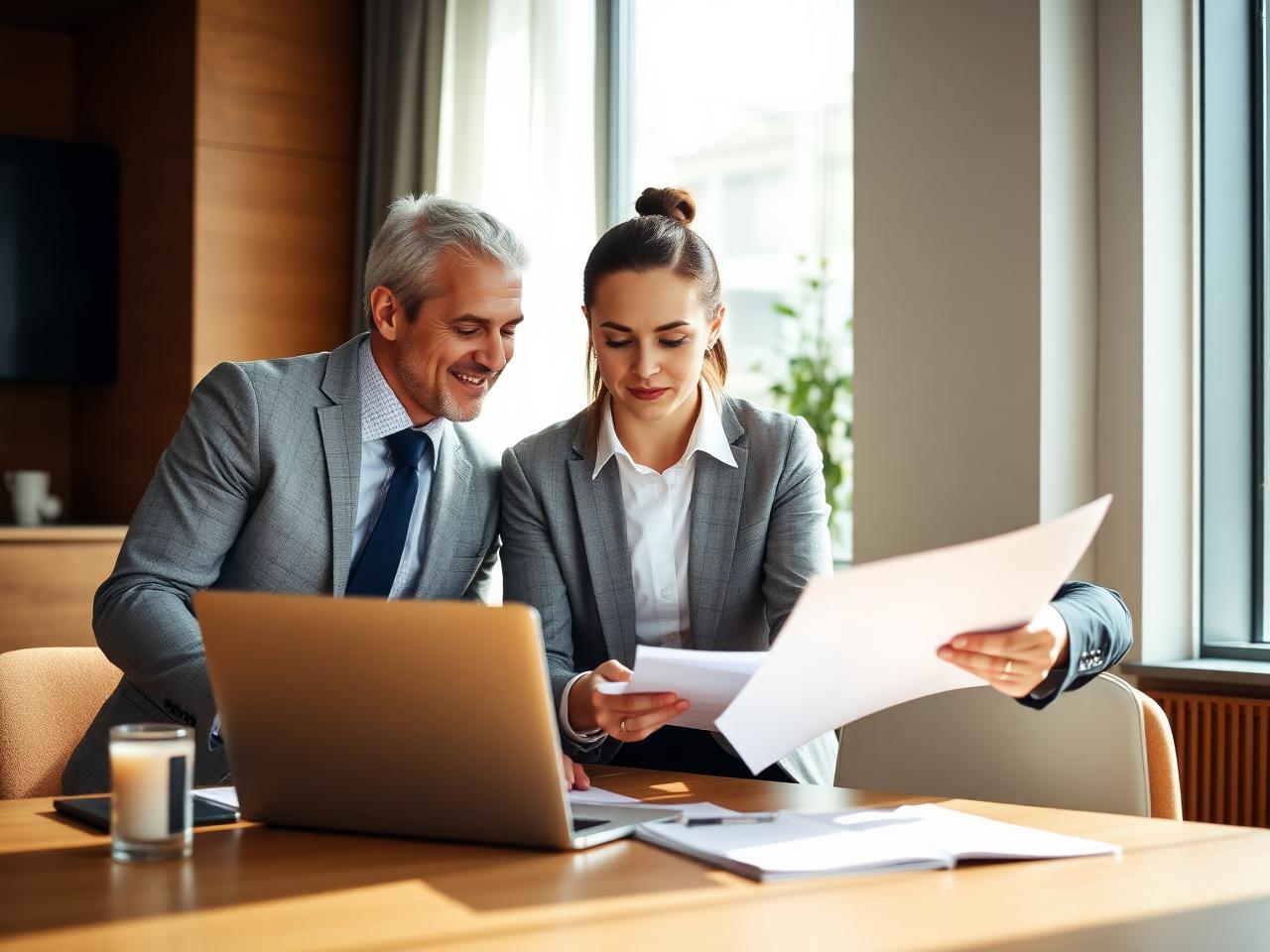 Senior advisors reviewing a client strategy document